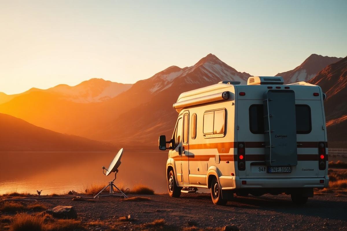 Travel connectivity setup beside a van